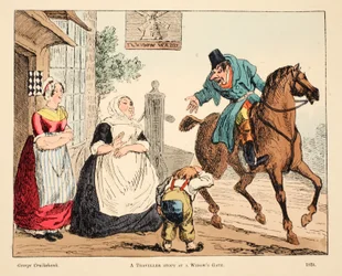 Ein Reisender hält an einem Witwentor an, veröffentlicht 1824